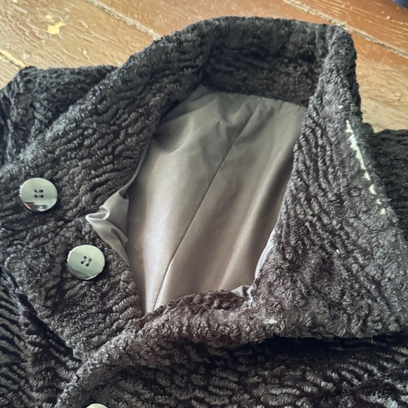 Retro 1950s Black Textured Coat L - Picture 4 of 8